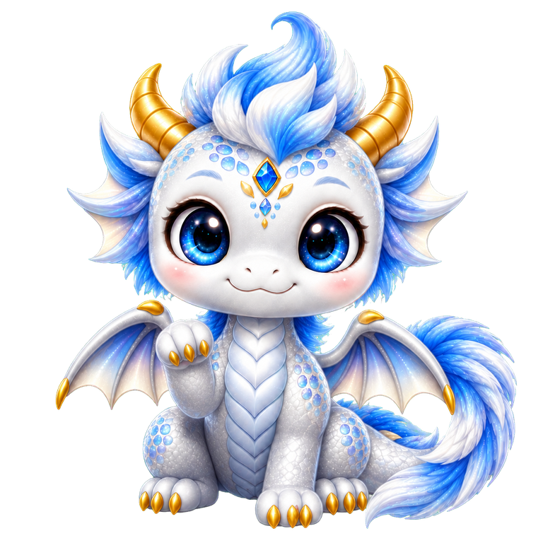 片方の前足を小さく上げて挨拶するシルバードラゴンのハク
